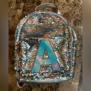 Justice Silver and Blue Sequin mini Backpack